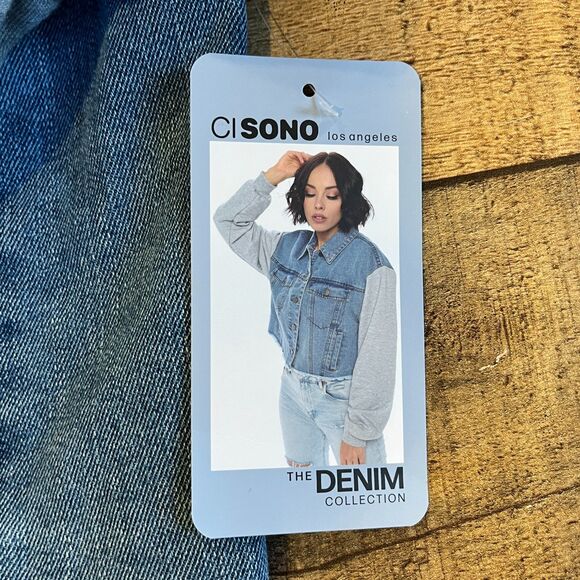 Ci Sono Denim Jean Jacket Sweatshirt Sleeves Small NEW NWT - Picture 7 of 8